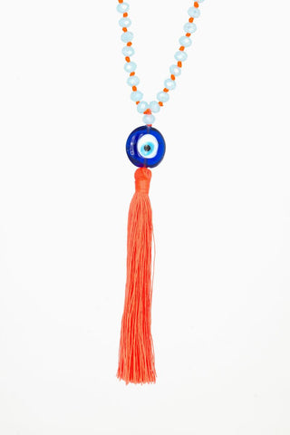 Bling-Bling Necklace Light Blue/Orange with Turkish Eye