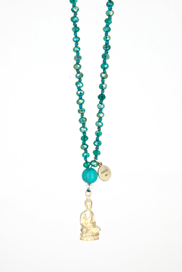 Bling-Bling Turquoise Necklace with Silver Meditation Buddha