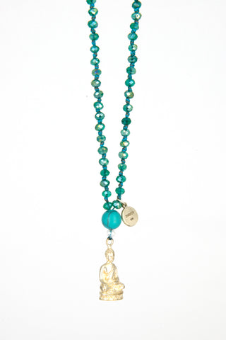 Bling-Bling Turquoise Necklace with Silver Meditation Buddha